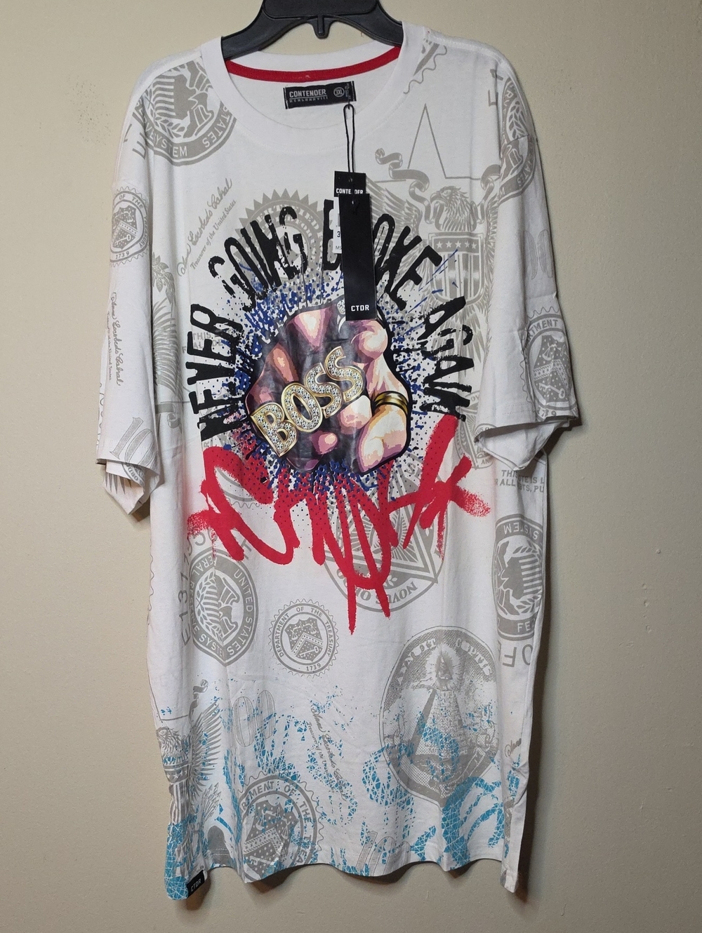 Contender White Graphic Short Sleeve Tee with BOSS Fist Print